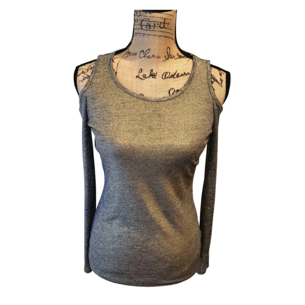 💛 New Michael Kors Women's Gold / Gray metalic off sholder long sleeve top